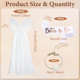 PXBSNB Veil Bride, 3-Piece Bridal Veil Set, Hen Party Accessories Women, Bride to Be Decorative Sash, Bachelorette Party Women, Accessories for Bride to Be for Bachelorette Party, Wedding Photography