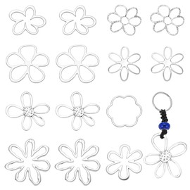 AHANDMAKER 16 Stück 8 Stile Silberner Anhänger Mit Hohler Blume Und Baummotiv Mit Loch Offener Rückseite Lünette Florales Verbindungsglied Für Die Herstellung von DIY Schmuck