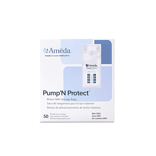 Ameda Pump'N Protect Breast Milk 6oz Storage Bags, 50pc, Resealable Breast Milk Storage Bags for Refrigerator or Freezer, BPA Free, Breastfeeding Equipment & Pumping Accessories