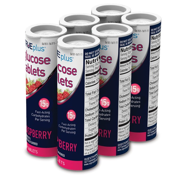 TRUEplus Glucose Tablets, Raspberry Flavor - 6X 10ct Tubes