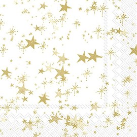 20 Napkins Star Shine Gold on White | Birthday | Wedding | Winter | Christmas | New Year's Eve | Table Decoration | Decoupage | Decoupage | Decoupage | Decoupage | Decoupage | 33