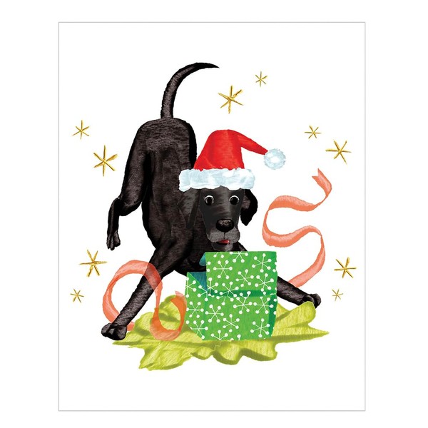 Caspari Black Lab with Gift by Masaki Ryo Christmas Cards