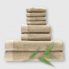 Bamboo 8 Piece Towel Sets - Champagne -Hand, Bath and Washcloths, Cotton blend, Odor and Mildew Resistant, Yellow
