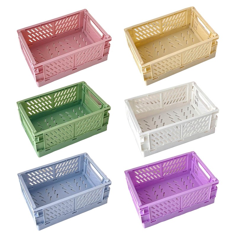 MEELYHOME Plastic Baskets Foldable Desk Crates Storage Box Stackable Table