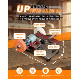 Mini Belt Sander, 0° Electric Belt Sander Knife Making Supplies, 7 Adjustable Speed Electric Knife Sharpener, Power Belt Sanders for Woodworking, Metal Working DIY, Belt Grinder & Small Sander