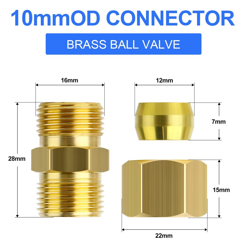 ERGAOBOY 5 Pcs 10mm OD x 10mm OD Brass Compression