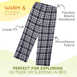 Mad Dog Boys Pajama Pants - Soft Fleece PJ Bottoms for Kids - Buffalo Plaid Lounge Pants, Warm & Comfy Microfleece 2PK Set - Size: 14-16 Y, Black Plaid/Black Gaming