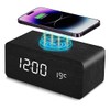 Wooden Digital Alarm Clock with Wireless Charging, 3 Alarms LED