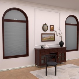 Myshade Arch Window Shades Half Circle Blackout Cellular Shades Cordless No Drill Blinds for Windows Half Moon Honeycomb Fabric No Tools Room Darkening Shades Easy Install (1PCS Grey 48" W X 24" H)
