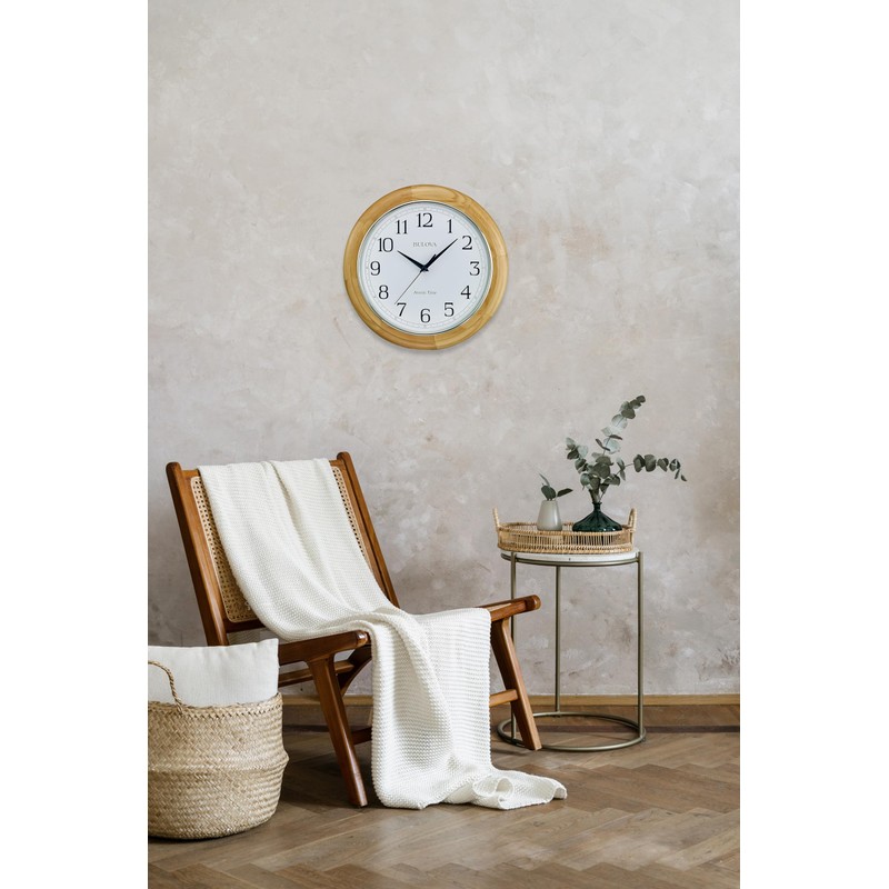 Bulova C5005 Wooden Atomic Analog Wall Clock | Automatically Sets