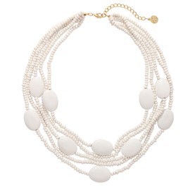 Multi Colour 5 Layers Wooden Beads Strand Statement Necklace for Women Chunky Collar (N0019), Pearl, Not applicable