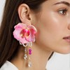 Large Orchid Earrings for Women,Pink Big Flower Floral Earrings Pearl