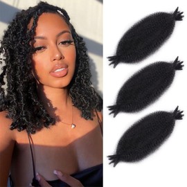 Marley Twist Braiding Hair 12 Inch 3 Packs, Springy Afro Twist Hair Pre Fluffed Pre Separated Wrapping Hair for Soft Locs Hair Extensions (12 Inch,3Pack,#1B)