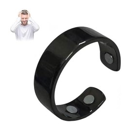 Auvulis Migraine Rings for Women Men Lymphatic Vitality Magneti Fatigue Relief Rings Stainless Steel Adjustable Rings (Black)