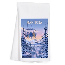 Lantern Press Manitoba, Chill on The Uphill, Ski Lift (100% Cotton Tea Towel, Decorative Hand Towel, Kitchen and Home)