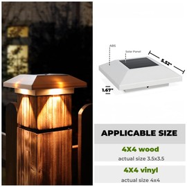Kemeco Solar Post Cap Lights for 4x4 Posts, 12 Pack Warm White LED Solar Powered Waterproof White Deck Fence Cap Lights for Wooden Vinyl Post