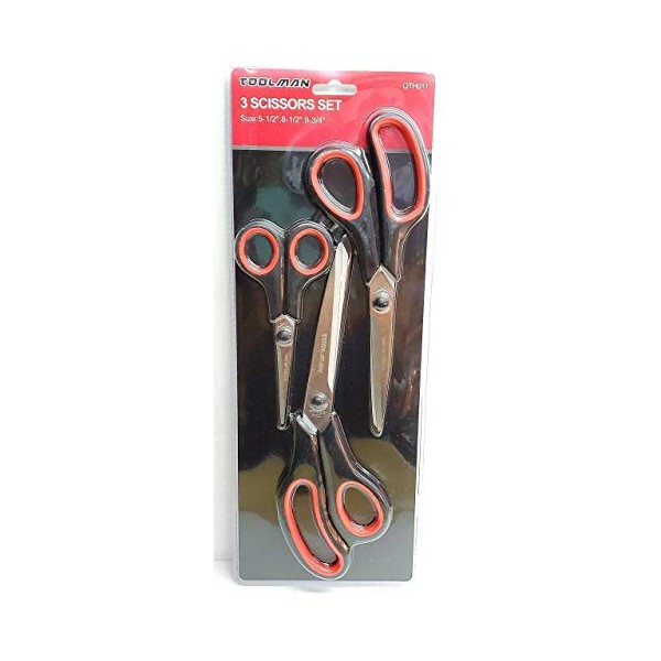 Toolman Stainless Steel with Soft Comfort Grip Scissors Set 3pc