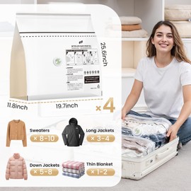 TAILI Cube Travel Vacuum Storage Bags 4 Pack, Medium Size (25x19x11 inch), Reusable Vacuum Bags for Clothes Travel Suitcases and Luggage Space Save