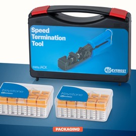 Everest easyJACK - 90° Angled Speed Termination Keystone Tool Set - with 20-Pack of RJ45 Cat6 Keystone Jacks in Yellow (Slim Profile Design) - Time Saver Network Punch Down Tool Cat6