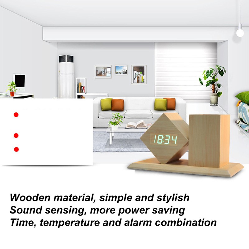 Pen Holder Clock Voice Control HD LED Display USB Battery