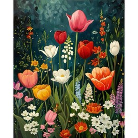 JATOK Paint by Numbers Kits for Adults, Painting Kits for Beginners On Clear Symbols Colored Canvas, Easy DIY Acrylic Pigment Drawing Paintwork for Home Wall Decor, 16x20 in Frameless, Flower