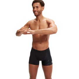 Speedo Men's Hyperboom V-Cut Aquashort | Quick Drying | Training | Fitness | Chlorine Resistant, Black/USA Charcoal/White, 30