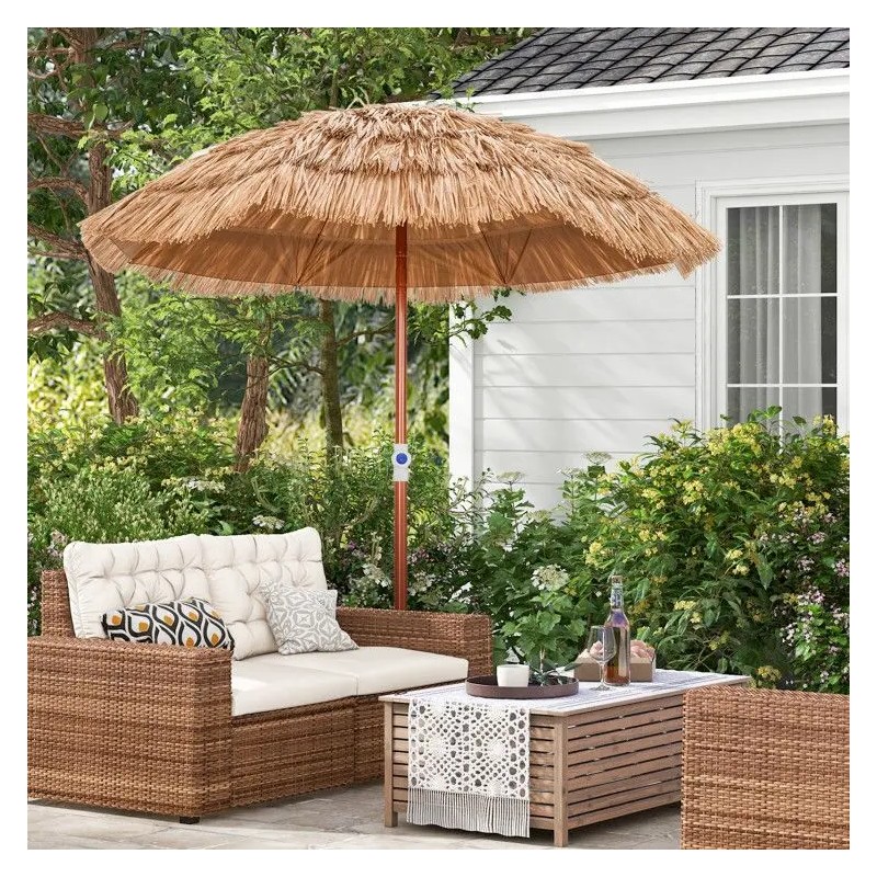 Thatched Patio Umbrella 6 Ft Tilt Design Wood Pole Straw