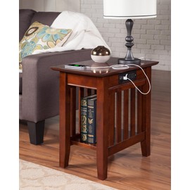 AFI, Mission Chair Side Table with Charging Station, Walnut