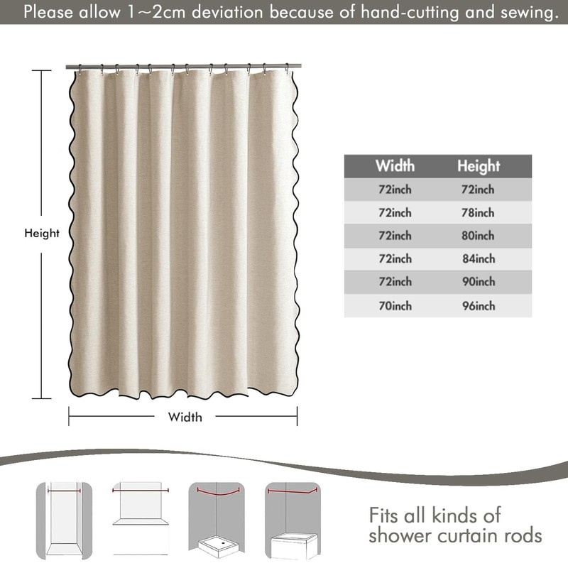 MIULEE 84" Long Scalloped Shower Curtain Linen Textured with 12