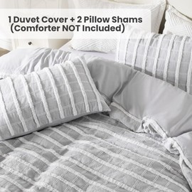 ROSE&RISY Tufted Queen Duvet Cover Set, 3 Pieces Soft & Comfortable Lightweight Textured Boho Embroidery Shabby Chic Bedding Set,Includes 1 Duvet Cover, 2 Pillow Cases (Grey Gingham,Queen)