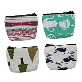 FuninCrea Small Coin Purse, 4 Pack of Different Cute Flower Patterns Canvas Coin Purse with Smooth Zip Mini Wallet for Storing Coin, Credit Card, ID Card, Keys, Lipstick (Style 2)