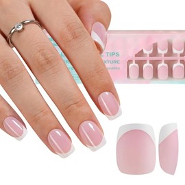 Misssix Puntas de Uñas de Gel Francés, 150 Piezas, Punta Francesa, Prensa En Uñas Cortas, Cuadradas, Rosa, No Es Necesario Limar 3 En 1, Puntas Predur