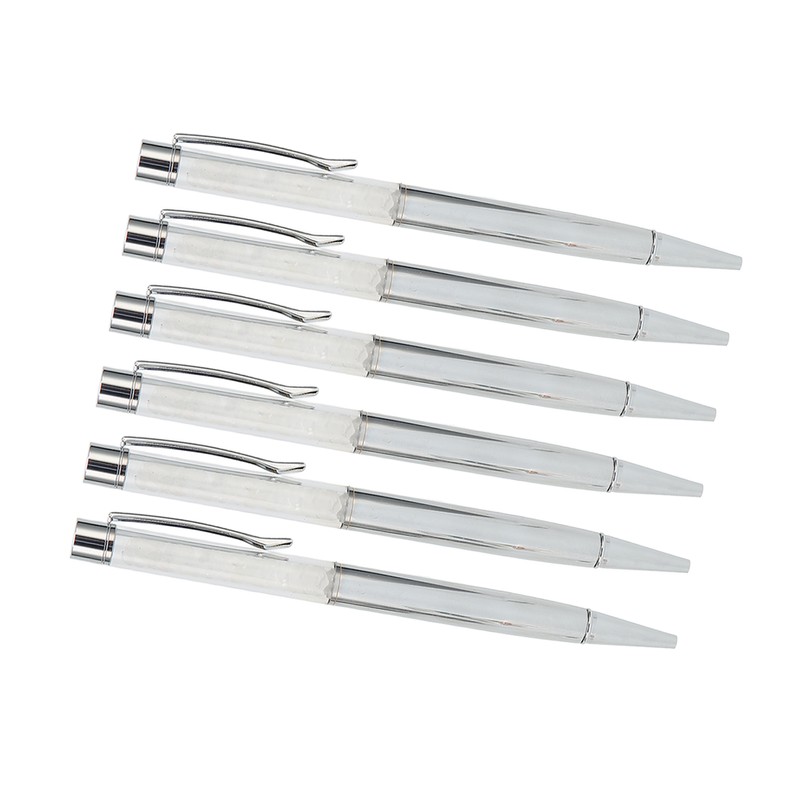 6Pcs Ball Point Pen Crystal Stone Replaceable Refill Elegant Multi