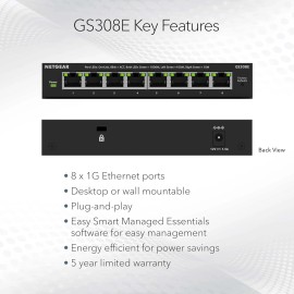 NETGEAR 8-Port Gigabit Ethernet Easy Smart Managed Essentials Switch (GS308E)