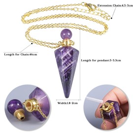 TUMBEELLUWA Amethyst Crystal Aromatherapy Essential Oil Diffuser Jewelry for Women Men, Cone Pointed Stone Perfume Bottle Pendant Necklace
