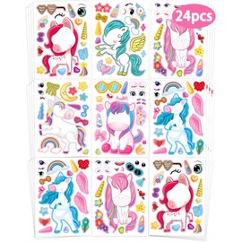24 Pcs Make Your Own Unicorn Sticker Sheet, Unicorn Party Favors Face Stickers for Kids Girls Toddlers Crafts Activities Bags Birthday Party Favors Valentines Day Gifts for Kids Classroom