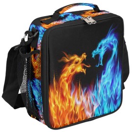 Abstract Ice Fire Dragons Lunch Box for Kids Boys, Reusable Insulated Lunch Bag Thermal Lunchbox Cooler Tote Handbag with Removable Adjustable Shoulder Strap for Adults Women Men Picnic Work School