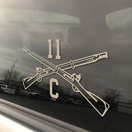 Military MOS 11C Infantry Mortarman Crossed Rifles 3x5 Tan Heavy Duty Die Cut Window Vinyl Sticker Decal