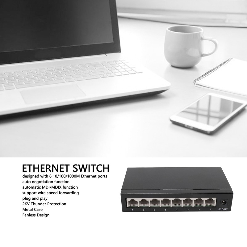 Fast Ethernet Switch 8 Ports 10 100 1000Mbps Anti Thunder