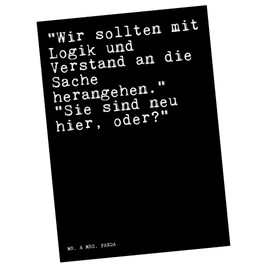 Mr. & Mrs. Panda Postcard "Wir sollten mit Logik..." [German Language] Gift, Office, Quotes, Saying Gifts, Employees, Postcards, Wisdoms, Colle