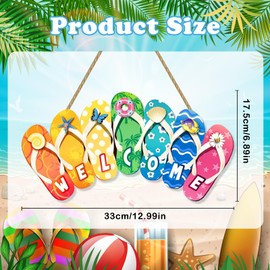 Welcome Summer Hanging Door Sign Decor Summer Door Wall Decor Sign Door Sign Rustic Wooden Slippers Summer Hanging Decorations for Indoor Outdoor Garden and Party Decoration (C)