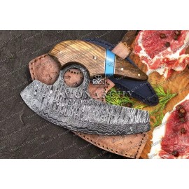 Aj Sanity Knives Vintage Handmade Forged Damascus Steel Pizza Cutter ALASKAN ULU KNIFE Chopping