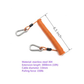 LORADAR 10Feet 150lb Fishing Coiled Lanyard Stainless Steel Inside Heavy Duty Fishing Safety Rope Extension Cord Tether for Deep Sea Fishing Tools Rod Kayak Paddles ((Orange, 10ft)