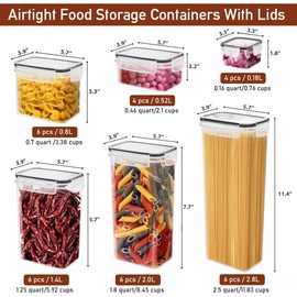 JUJOJB 64 PCS Airtight Food Storage Containers With Lids BPA Free,6 Pack With Pouring Spout Cereal Containers Storage for Kitchen Pantry Organization and Storage,Dishwasher safe,Labels Marker