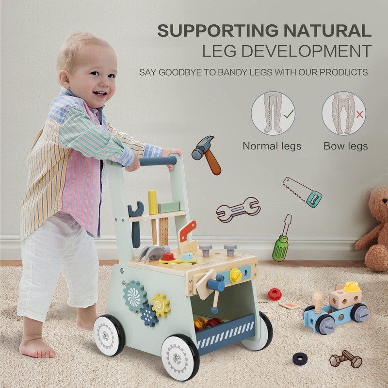 2-in-1 Baby Push Walker - Wooden Push Walker and Tool