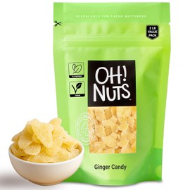 Oh! Nuts Ginger Candy - 2 lb - Dried Fruit Slices - with Crystallized Sugar Candied Coating - Dehydrated Fruit Bites - Packed in New York Zip-Seal Bag for Exceptional Freshness