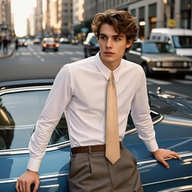 Gsyziux Pre-tied Zipper Neck Ties for Men, Adjustable Mens Necktie Solid Color Men's Tie for Office Graduation School (Champagne)