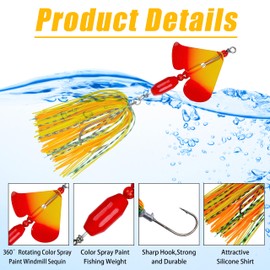 Spinnerbait Fishing Lures Kit, 6pcs Bass Fishing Buzzbait Lure Metal Spinner Baits Multicolor Swim Jigs for Bass Pike Trout Salmon Freshwater Saltwater