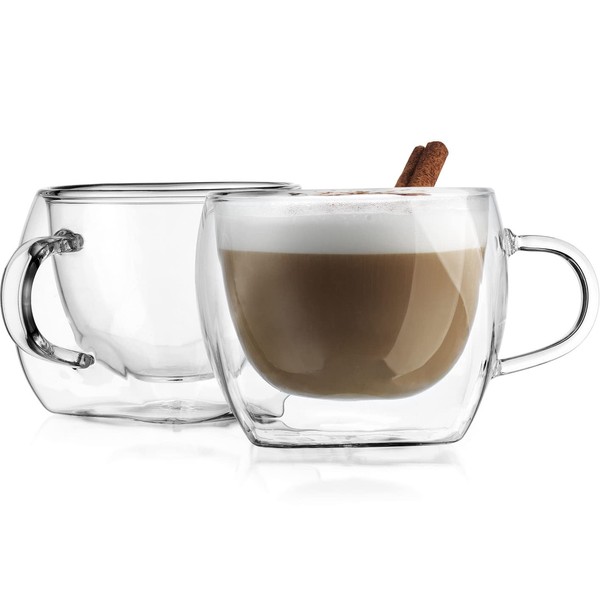 Godinger Double Wall Glass Tea Cups Insulated Mugs for Drinking