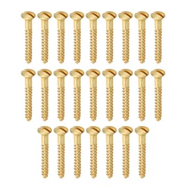 PATIKIL M4 x 30mm Slotted Wood Screw, 25 Pack Solid Brass Oval Head Flat Head Self Tapping Screws for Wood Furniture Connecting, Gold Tone